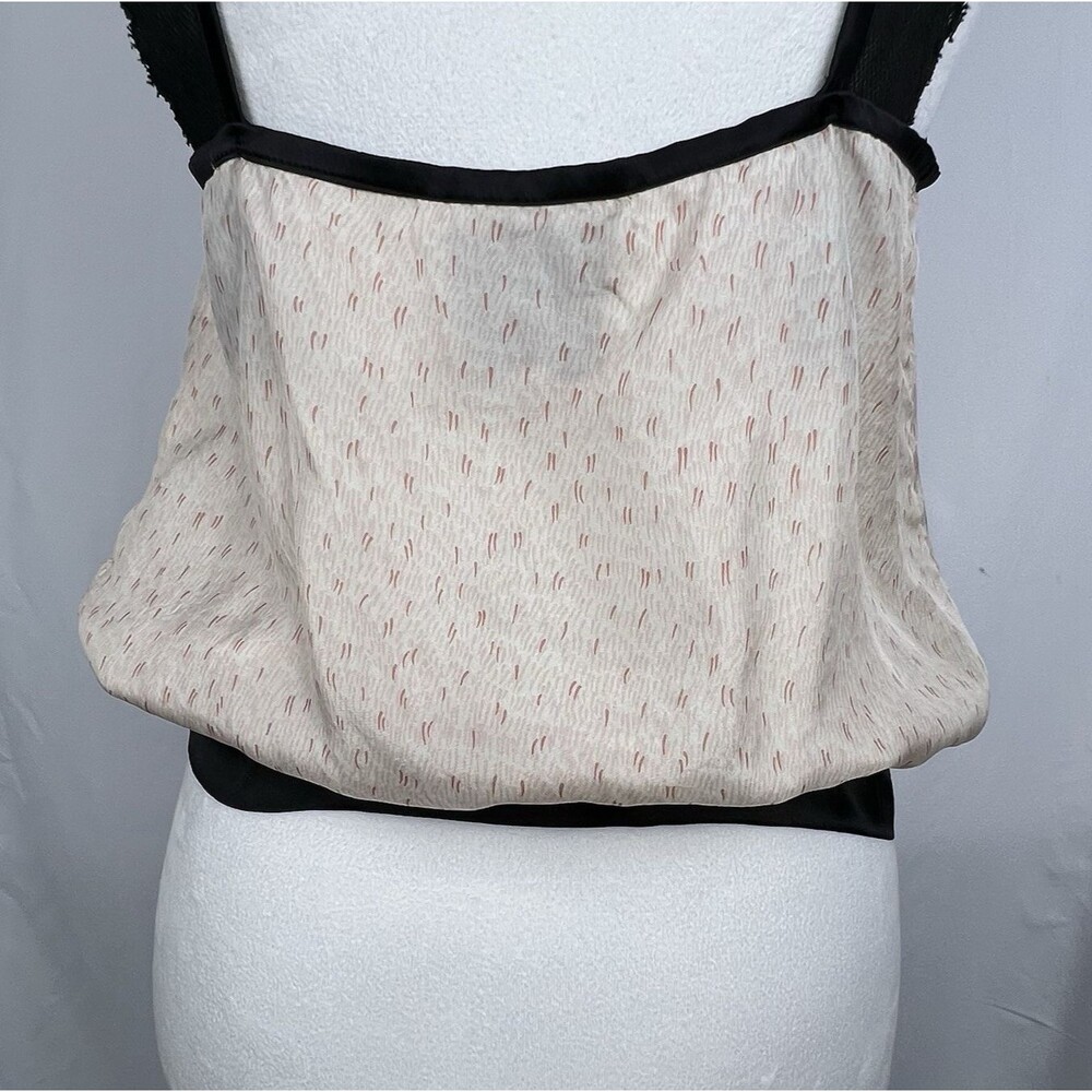 Chelsea Flower Ruffle Front Top 100% Silk Blush Pink Black Trim Size M Coquette - Picture 9 of 16